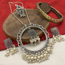 FS Collection Oxidised Plated Pota And Pearl Long Necklace
