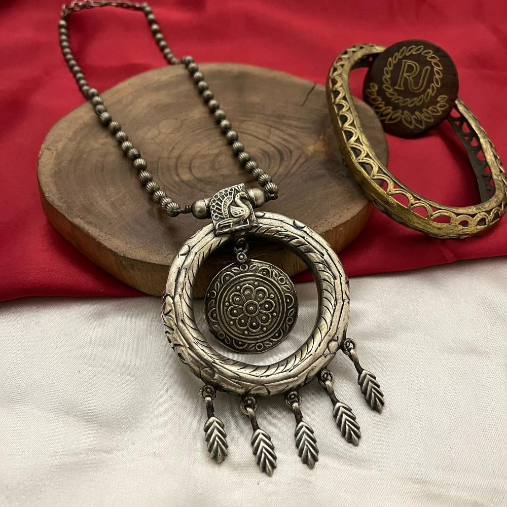 FS Collection Oxidised Plated Long Necklace Set