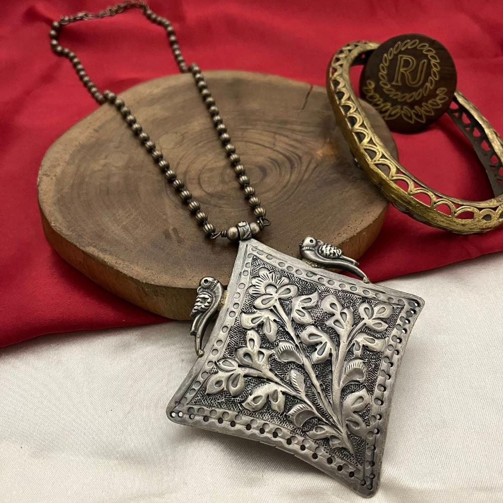 FS Collection Oxidised Plated Long Necklace Set