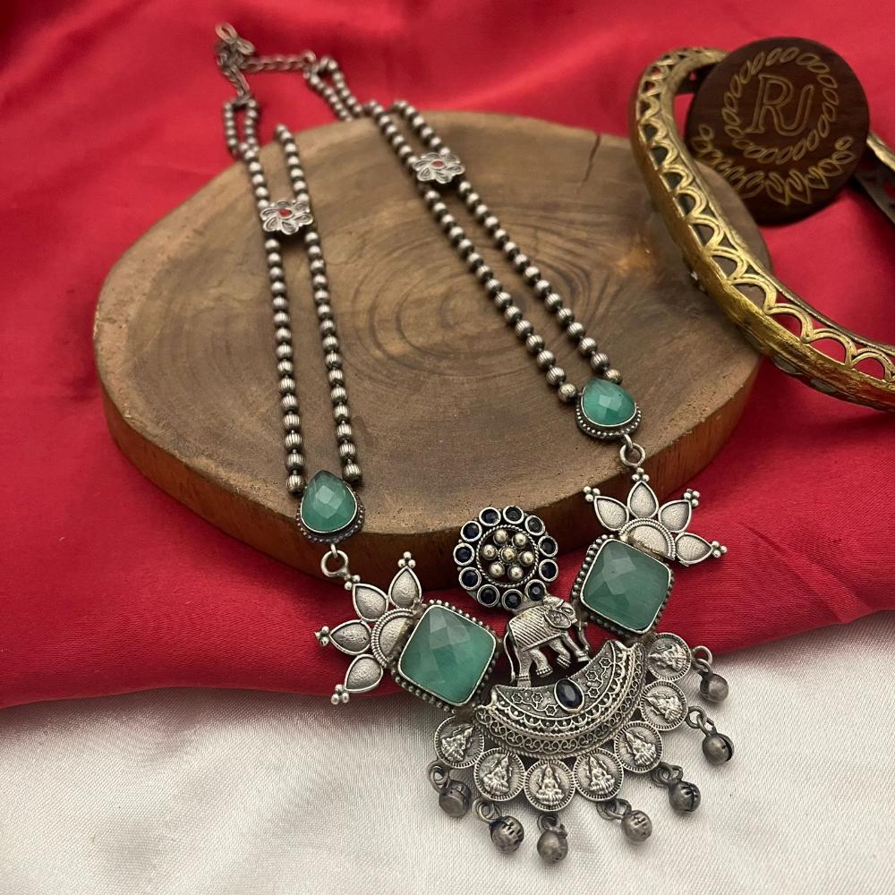 FS Collection Oxidised Plated Pota And Pearl Long Necklace