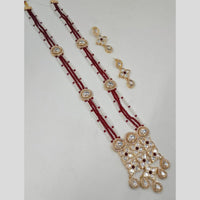 FS Collection Gold Plated Kundan And Beads Long Necklace Set