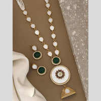 FS Collection Regal Gold Plated  with Elegant Mother of Pearl Touch Long Necklace Set