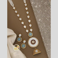 FS Collection Regal Gold Plated  with Elegant Mother of Pearl Touch Long Necklace Set