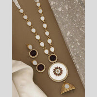 FS Collection Regal Gold Plated  with Elegant Mother of Pearl Touch Long Necklace Set
