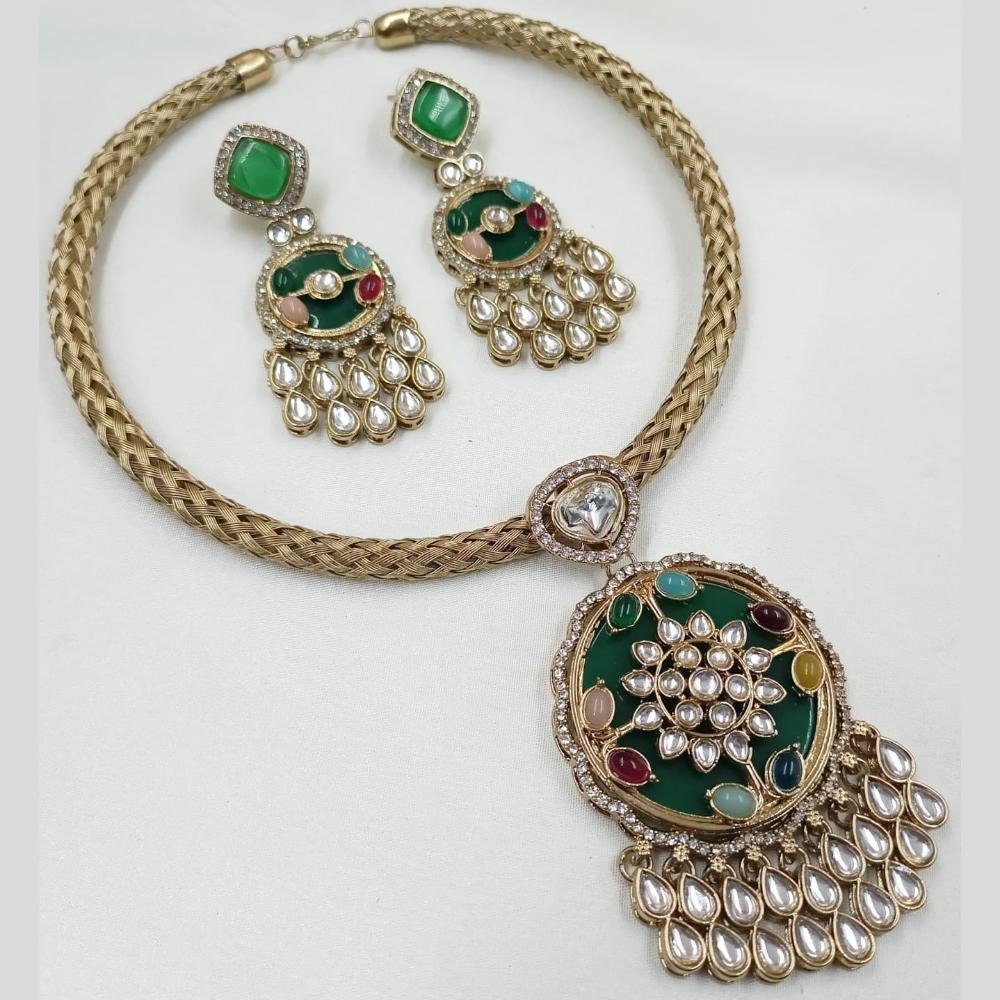 FS Collection Royal Gold Plated Kundan Necklace Set