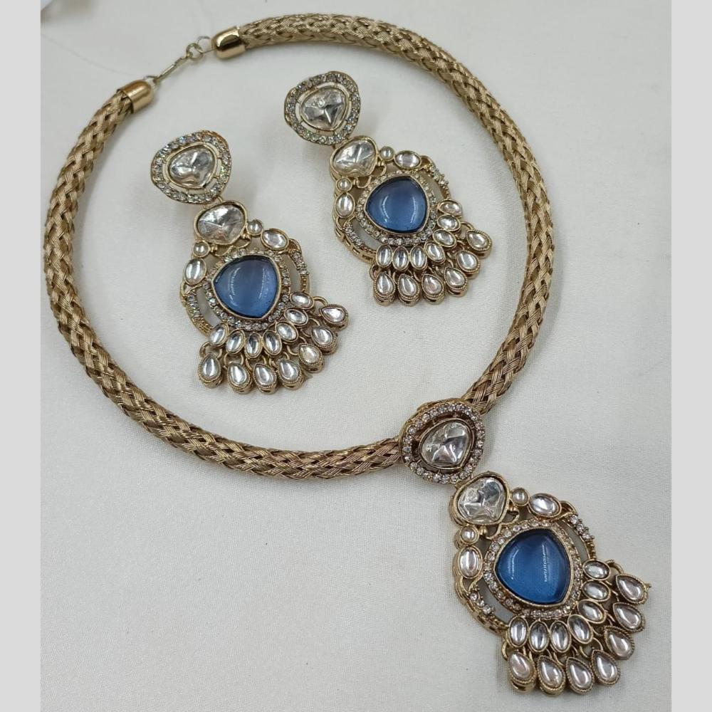 FS Collection Royal Gold Plated Pota And Kundan Necklace Set