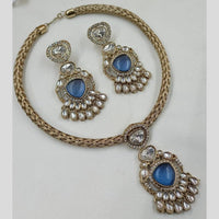 FS Collection Royal Gold Plated Pota And Kundan Necklace Set