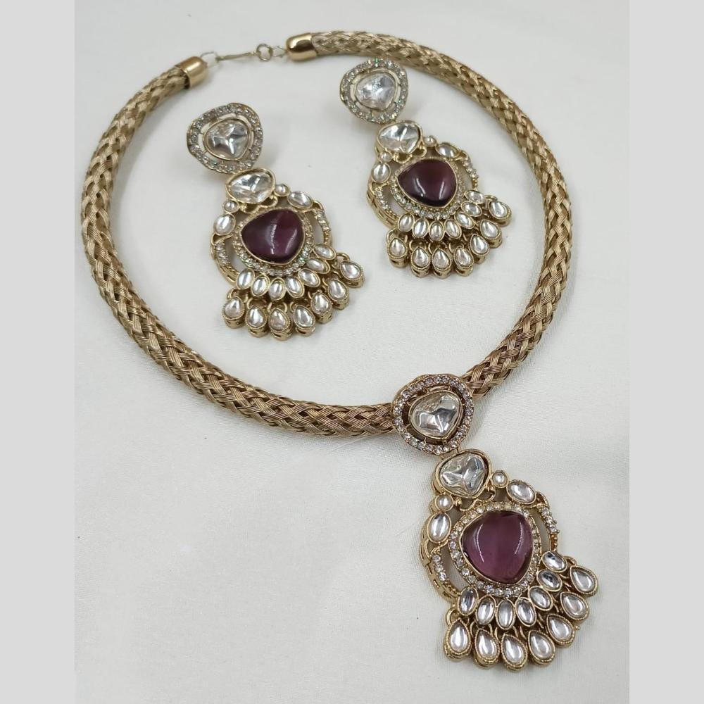 FS Collection Royal Gold Plated Pota And Kundan Necklace Set