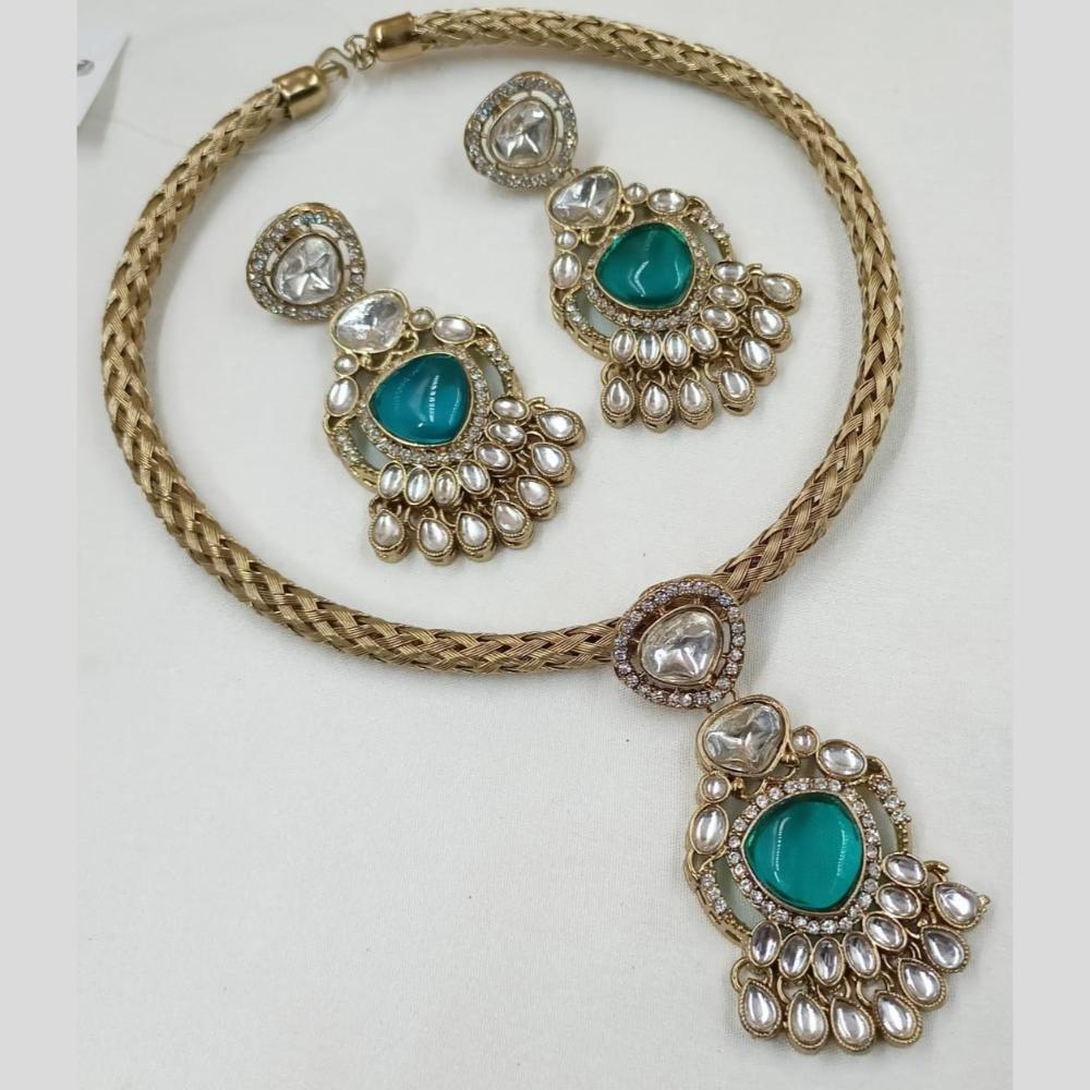 FS Collection Royal Gold Plated Pota And Kundan Necklace Set