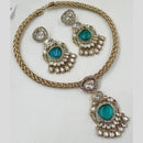 FS Collection Royal Gold Plated Pota And Kundan Necklace Set