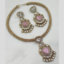 FS Collection Royal Gold Plated Pota And Kundan Necklace Set