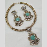 FS Collection Royal Gold Plated Pota And Kundan Necklace Set