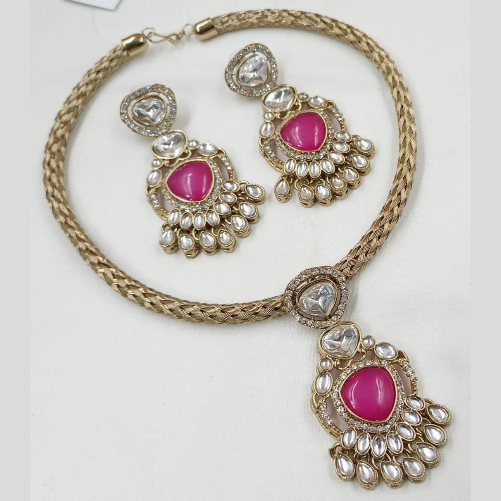 FS Collection Royal Gold Plated Pota And Kundan Necklace Set