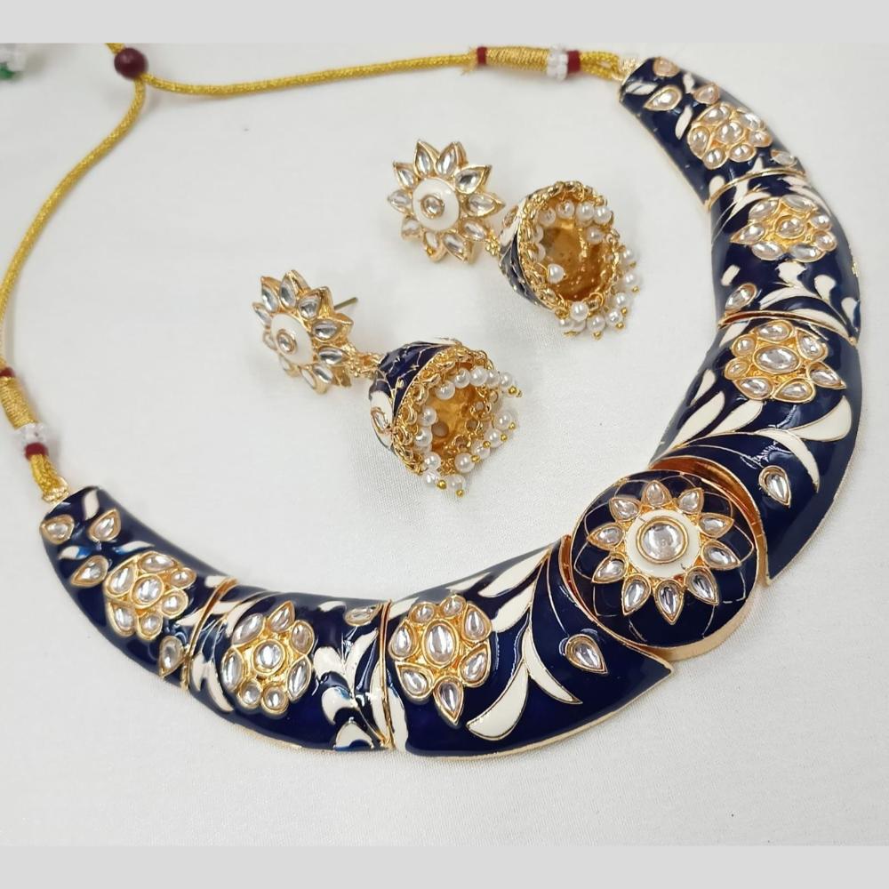 FS Collection Gold Plated Kundan And Meenakari Choker Necklace Set