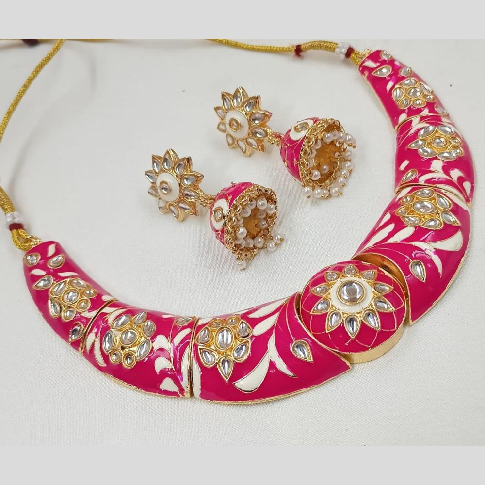 FS Collection Gold Plated Kundan And Meenakari Choker Necklace Set