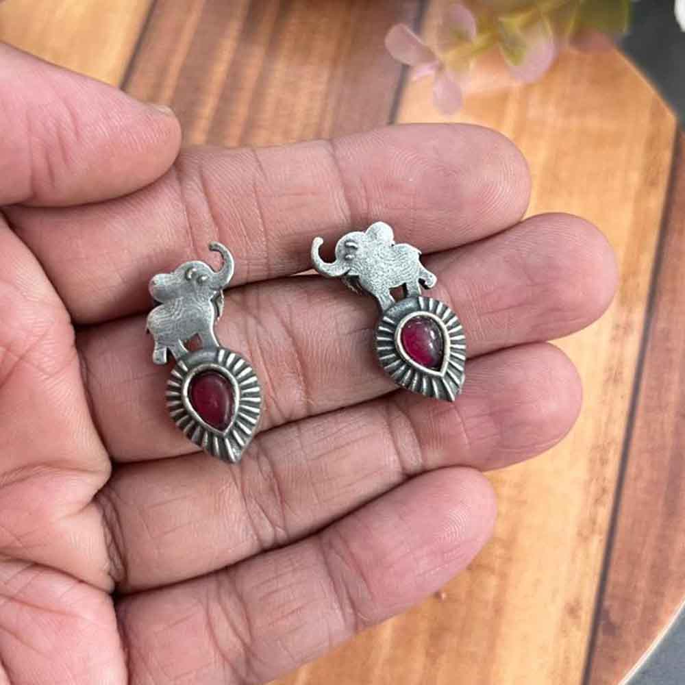 FS Collection Oxidised Plated Elephant Earrings