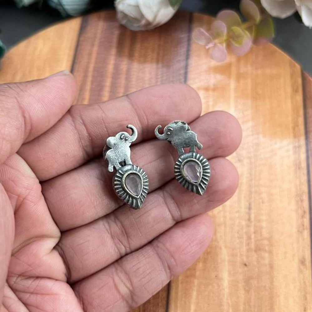 FS Collection Oxidised Plated Elephant Earrings