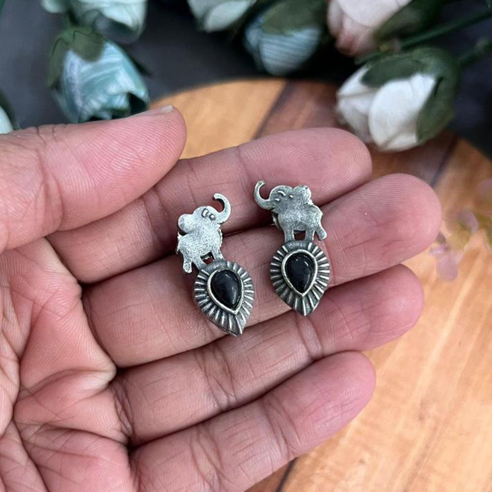 FS Collection Oxidised Plated Elephant Earrings