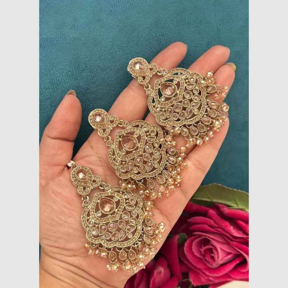 FS Collection Crystal Stone Dangler Earrings with Mangtikka