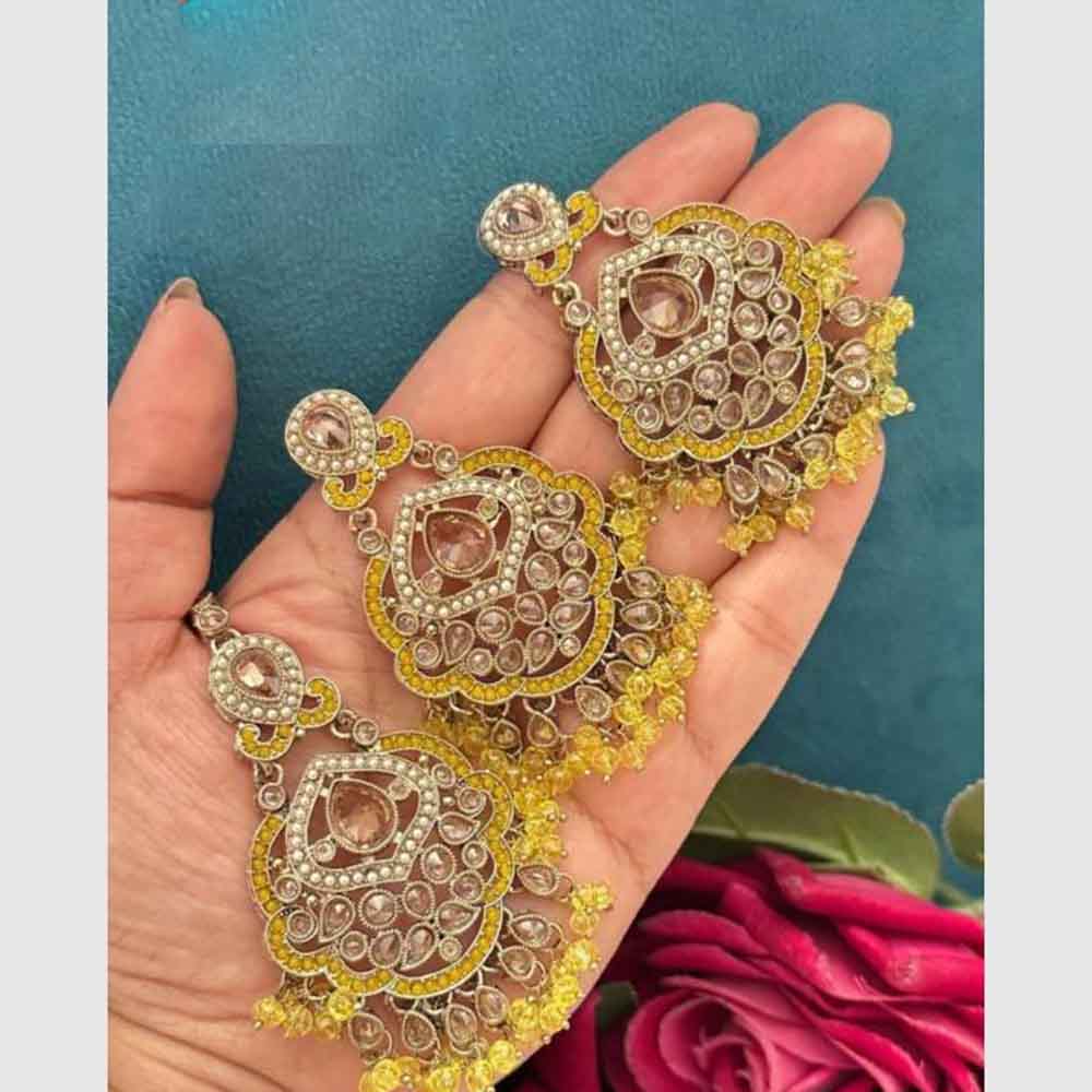 FS Collection Crystal Stone Dangler Earrings with Mangtikka