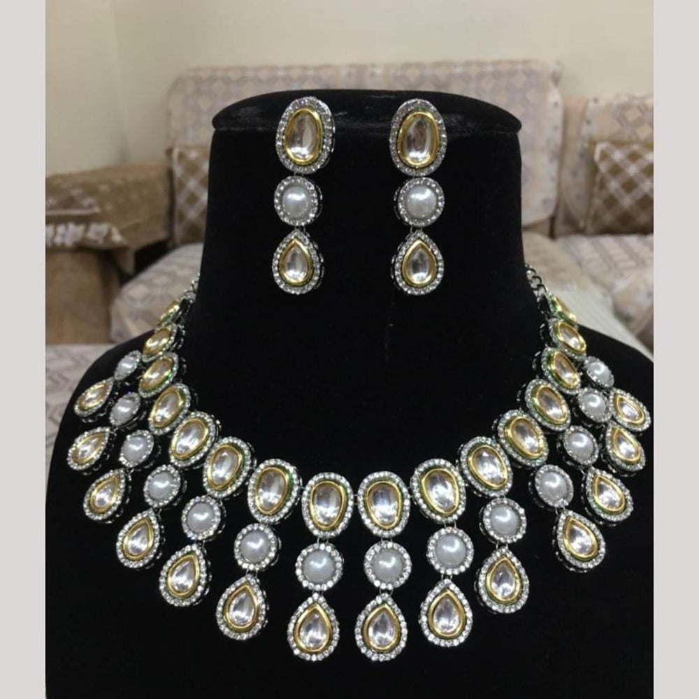 FS Collection Kundan Pearl Choker Necklace Set with Matching Earrings