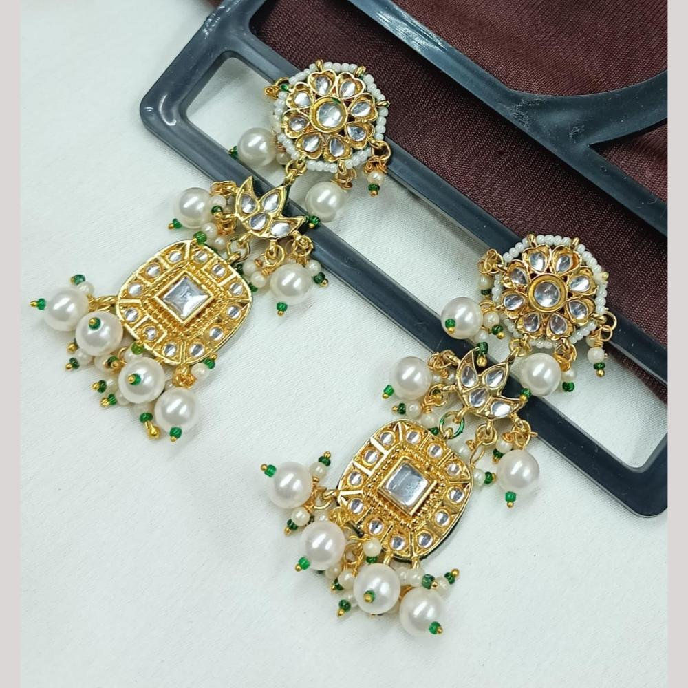 FS Collection Gold Kundan Pearl Drop Earrings