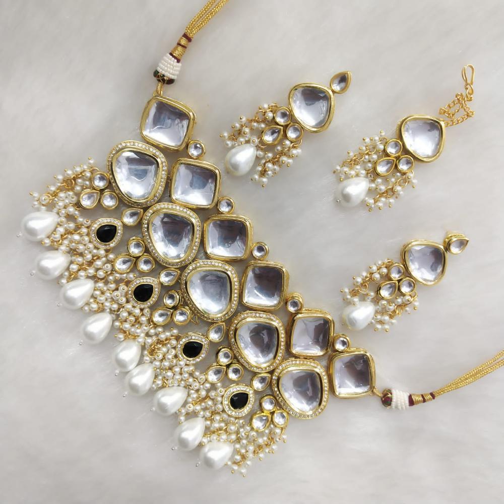 FS Collection Elegant Kundan Pearl and Beads Necklace Set