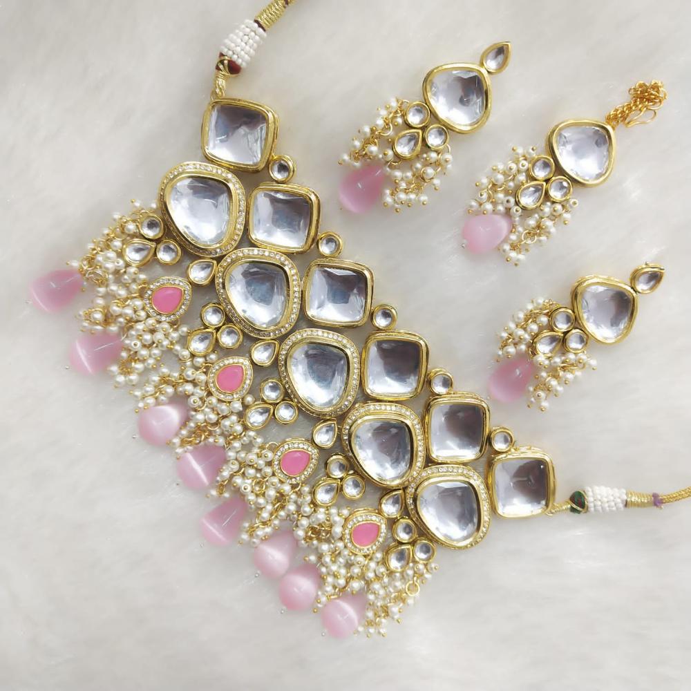 FS Collection Elegant Kundan Pearl and Beads Necklace Set