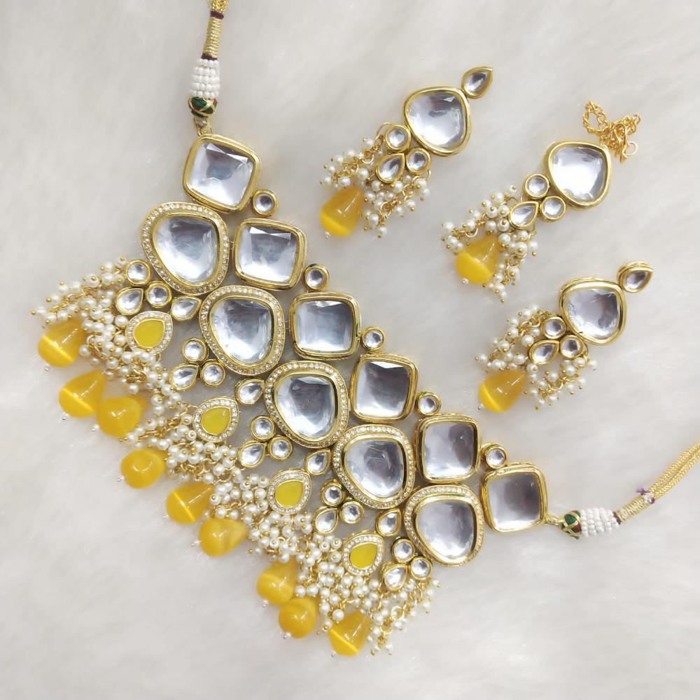 FS Collection Elegant Kundan Pearl and Beads Necklace Set