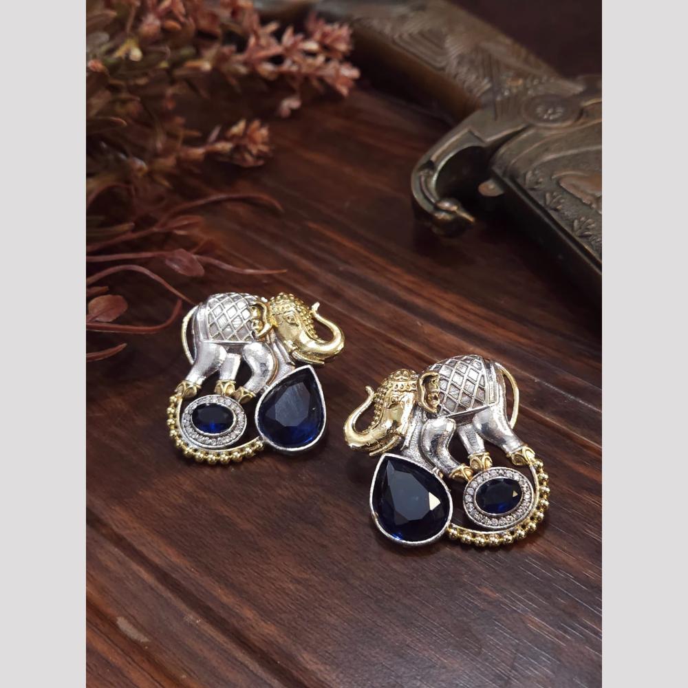 FS Collection Elegant 2 Tone Pota Stone Stud Earrings