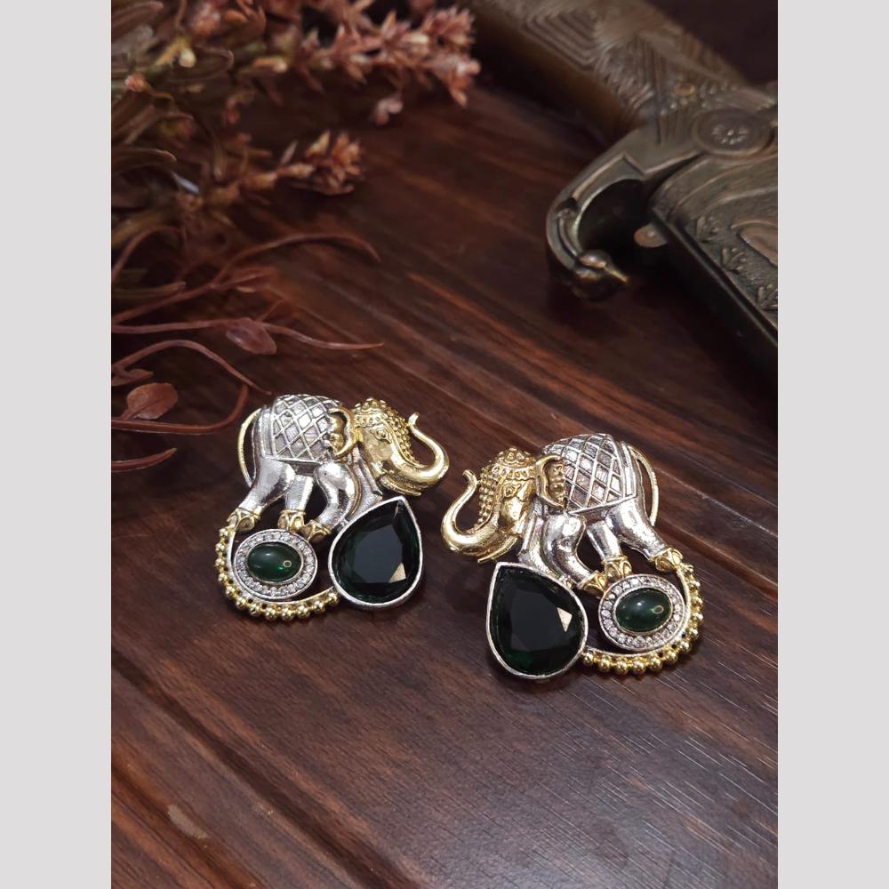 FS Collection Elegant 2 Tone Pota Stone Stud Earrings