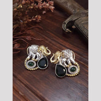 FS Collection Elegant 2 Tone Pota Stone Stud Earrings