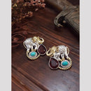 FS Collection Elegant 2 Tone Pota Stone Stud Earrings