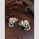 FS Collection Elegant 2 Tone Pota Stone Stud Earrings