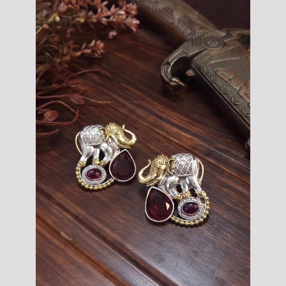 FS Collection Elegant 2 Tone Pota Stone Stud Earrings