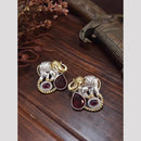 FS Collection Elegant 2 Tone Pota Stone Stud Earrings