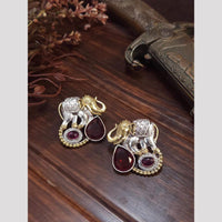FS Collection Elegant 2 Tone Pota Stone Stud Earrings