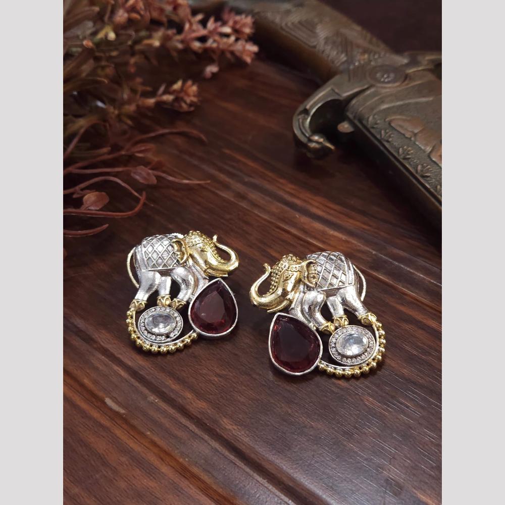 FS Collection Elegant 2 Tone Pota Stone Stud Earrings