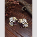 FS Collection Elegant 2 Tone Pota Stone Stud Earrings