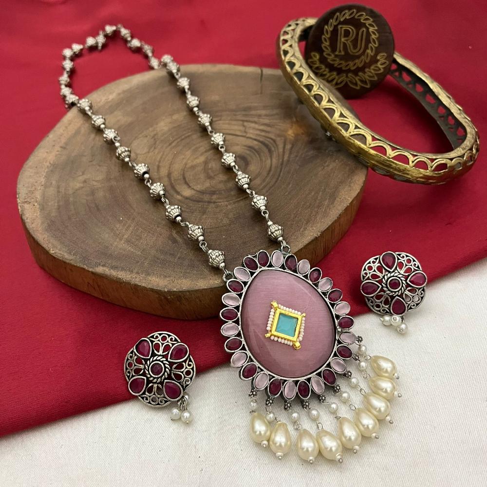 FS Collection 2 Tone Plated Pota Stone And Beads Long Necklace Set
