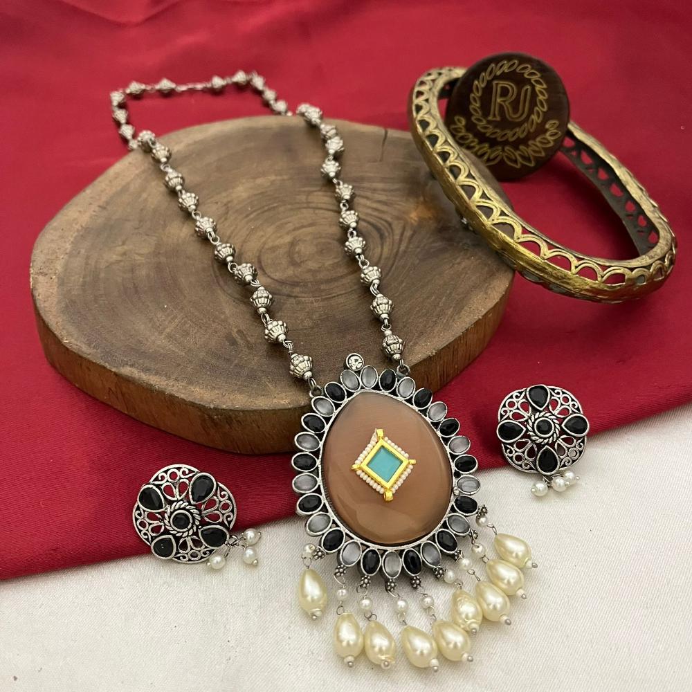 FS Collection 2 Tone Plated Pota Stone And Beads Long Necklace Set