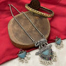 FS Collection Oxidised Finish Pota Stone And Pearls Long Necklace Set 