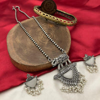 FS Collection Oxidised Finish Pota Stone And Pearls Long Necklace Set
