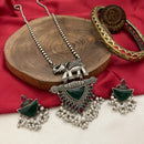 FS Collection Oxidised Finish Pota Stone And Pearls Long Necklace Set 