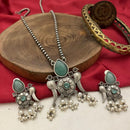FS Collection Oxidised Finish Pota Stone And Pearls Long Necklace Set