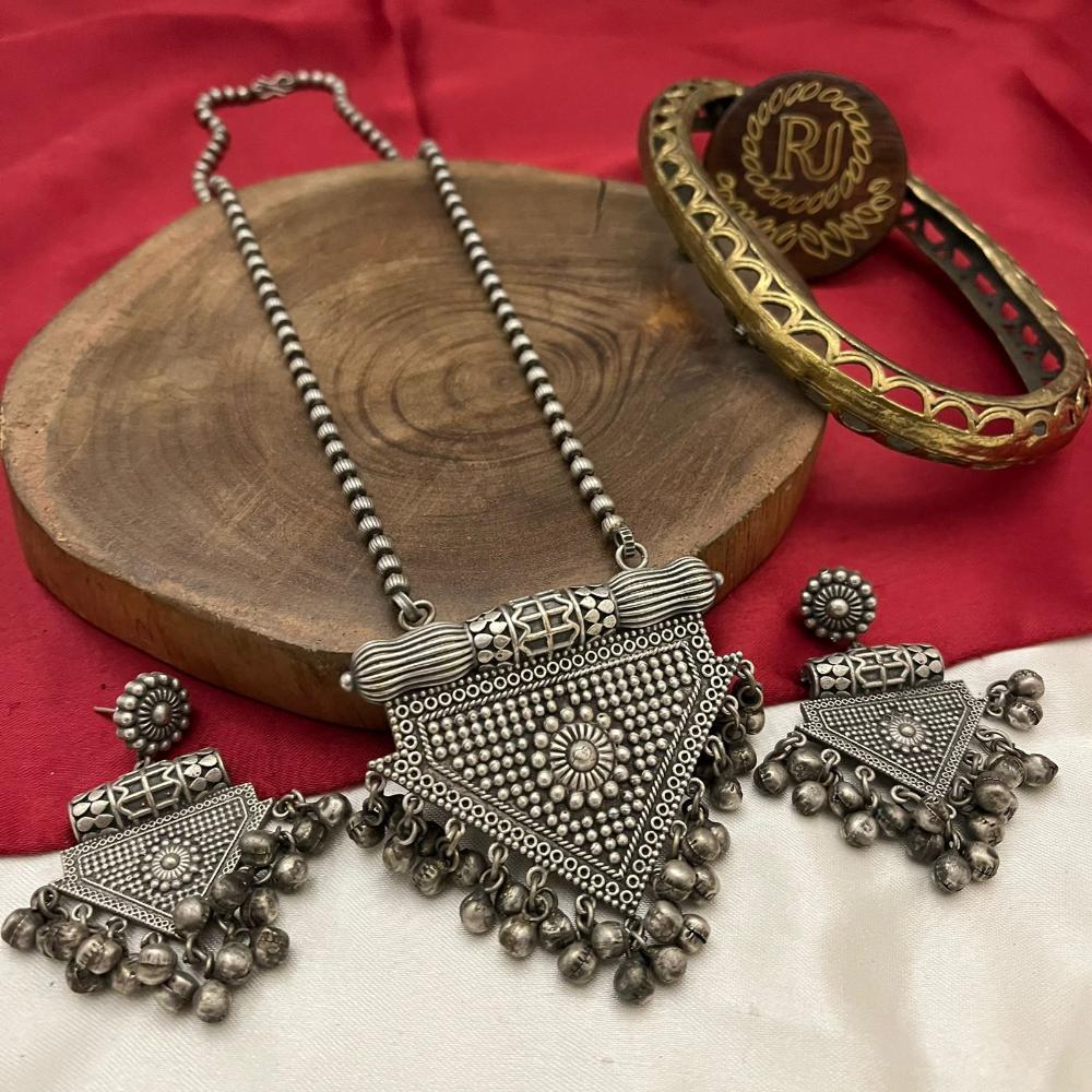FS Collection Oxidised Plated Ghungroo Long Necklace Set