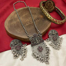 FS Collection Oxidised Finish Pota Stone And Pearls Long Necklace Set 