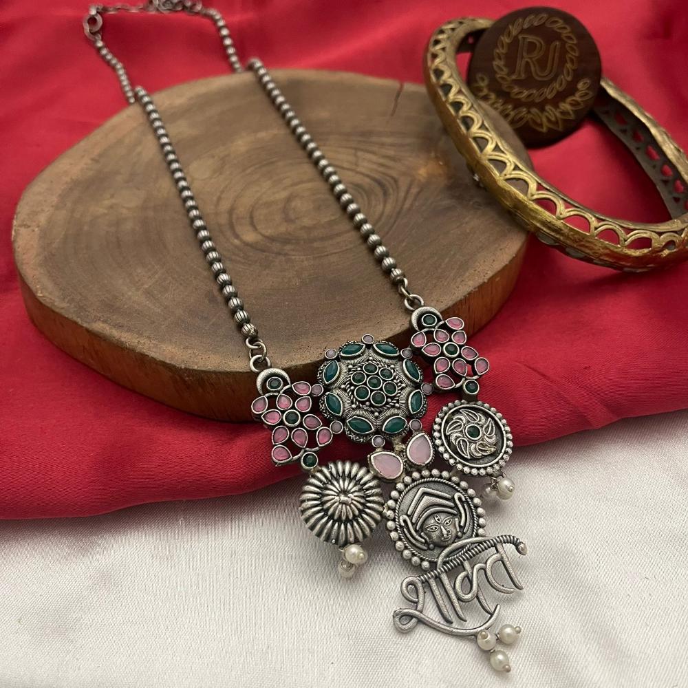 FS Collection Oxidised Finish Pota Stone And Pearls Long Necklace