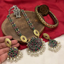 FS Collection 2 Tone Plated Pota Stone And Pearl Long Necklace Set