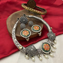 FS Collection Oxidised Finish Pota Stone And Pearls Necklace Set 